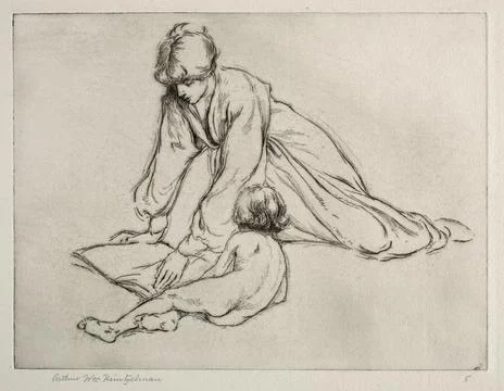 The Sun Bath, 1919. Arthur William Heintzelman (American, 1891-1965). Etching Stock Illustration