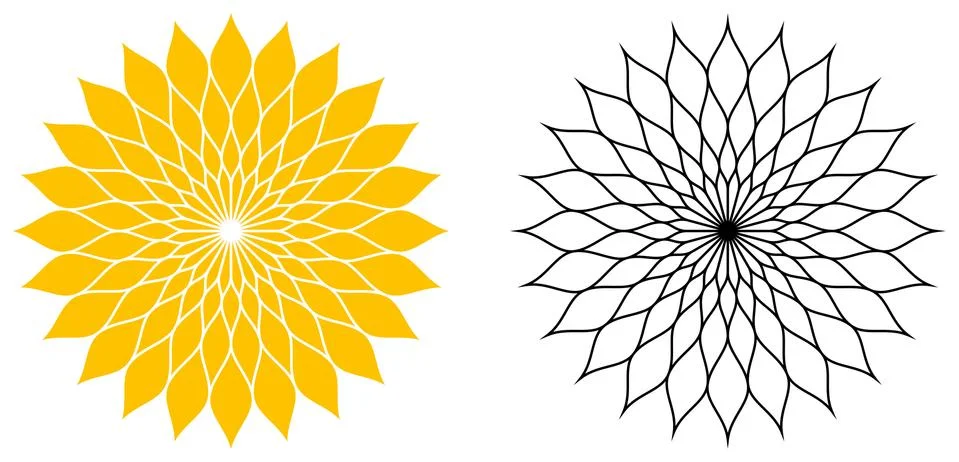 Sun Beam or Solar vector symbol in rose or sunflower design. Stock Illustration