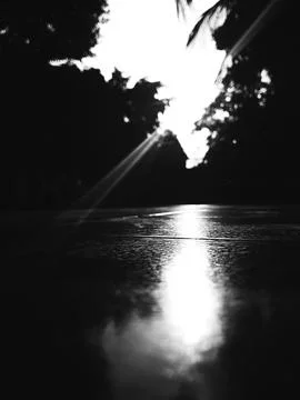 Sun beaming making a shadow black and white Foto stock