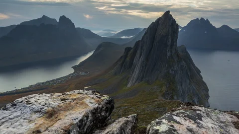 Sun beams with needle mountain peak Stock Footage 250299713