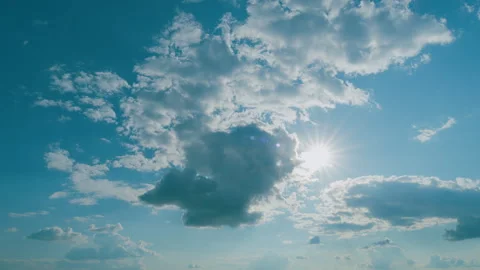Sun Beams Or Rays With Clouds At Day. Dramatic Blue Sky With Sun Shining With Stock Footage 265718320