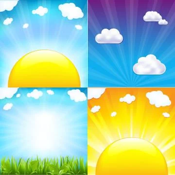 Sun with beams set Stock Illustration