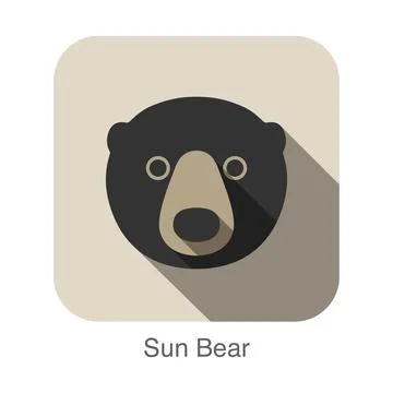Sun bear face flat icon design. Animal icons series. Illustrazione stock