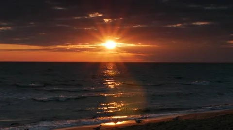 Sun with beauty rays and flare above beach. (Ultra HD, UHD, 4K) Stock Footage 42814309