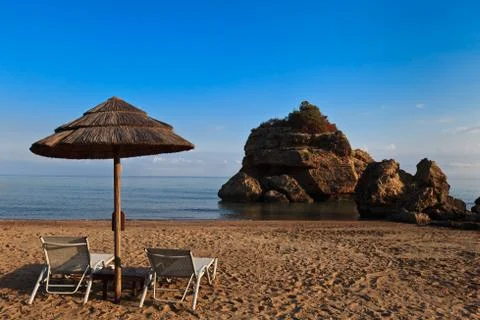 Sun bed on the beach Stock Photos
