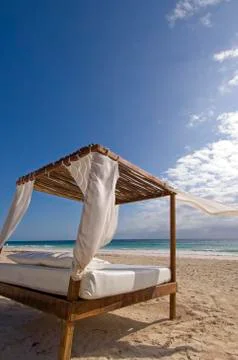 Sun bed on beach, Tulum Beach, Quintana Roo, Mexico Stock Photos