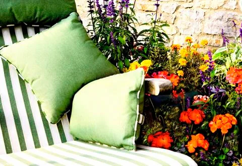 Sun bed with flowers Stock Photos