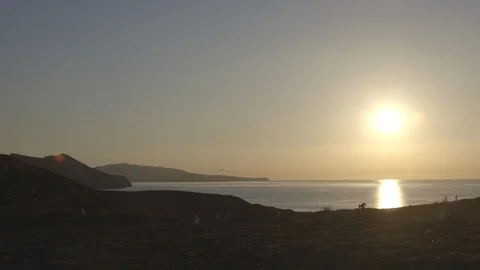 Sun Beginning to Set off Coast of Anacapa Island Channel Islands Stock Footage 121526944
