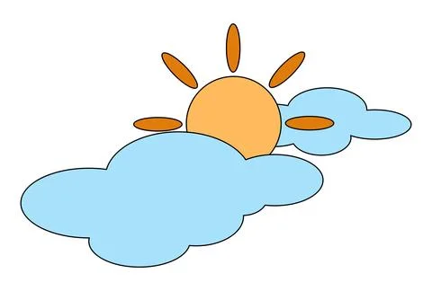 Sun behind the blue cloud at white background Stock Illustration