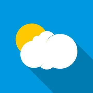 Sun behind the cloud icon, flat style Stock Illustration