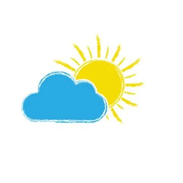 Sun behind a cloud. Vector illustration for themed design of weather, nature, Stock Illustration