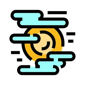 Sun behind clouds and mist icon Stock Illustration