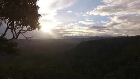 Sun Behind Clouds and Trees over the Amazon Basin Stock Footage 74357063