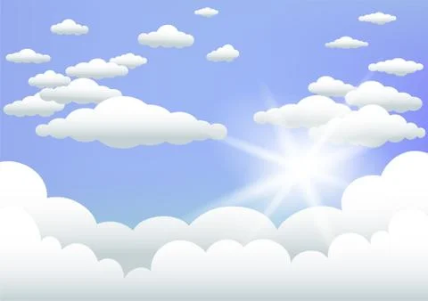 Sun behind the clouds blue sky background Stock Illustration