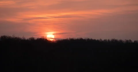 Sun behind the Clouds Rising over a Forest Timelapse Stock Footage 141161185