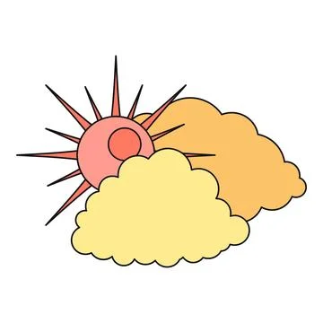 Sun behind clouds weather forecast icon Stock Illustration