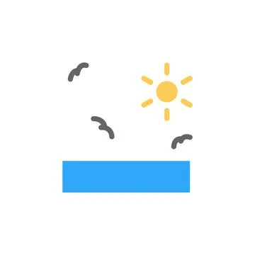 Sun, birds, ocean icon. Simple color vector elements of saving marine icons for Stock Illustration