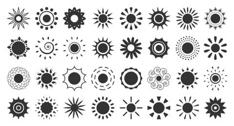 Sun black icon logotype summer web sign vector set Stock Illustration