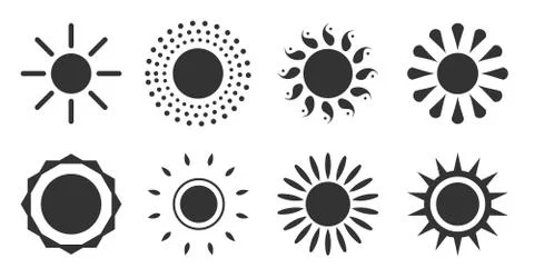 Sun black icon logotype summer web sign vector set Stock Illustration