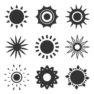Sun black icon logotype summer web sign vector set Stock Illustration