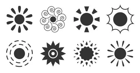 Sun black icon logotype summer web sign vector set Stock Illustration