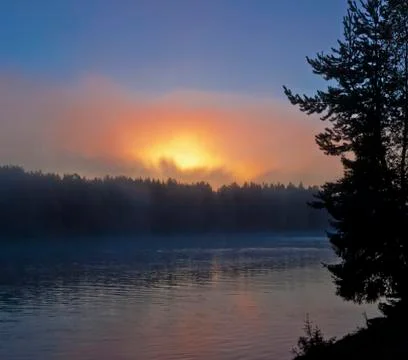 Sun blast over Pechora Stock Photos