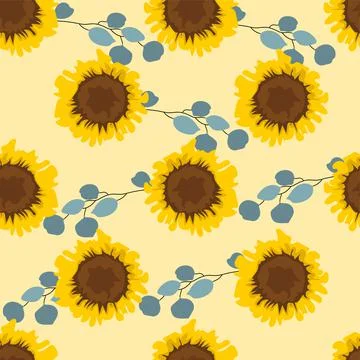 Sun blossom flowers repeat pattern fabric Stock Illustration