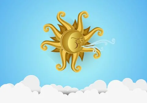 Sun blower paper cut style. Concept paper cut. vector flat Stock Illustration