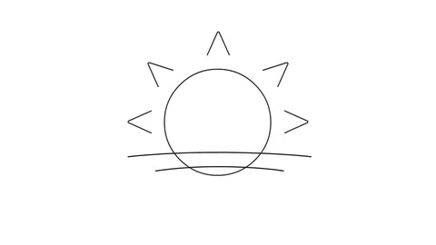 Sun in blue sky line art vector animation. Sunshine and cloud, weather forecast Stock Footage 127415064