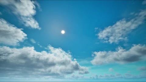 Sun on the blue sky with moving clouds Stock Footage 243583212