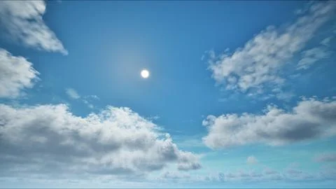 Sun on the blue sky with moving clouds Stock Photos