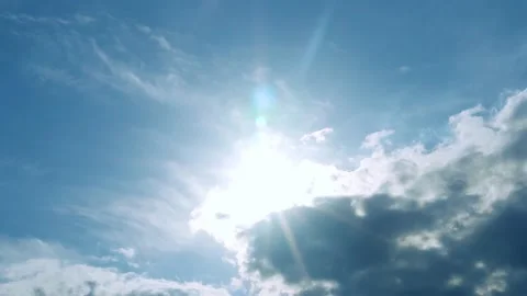 Sun Blue Sky White Clouds, Time Lapse. Sunshine, Glare, Sunlight, Rays, Daylight Video stock 204790135