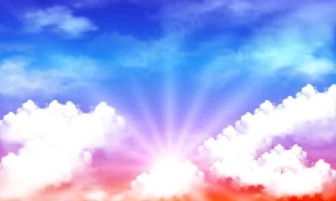 The sun breaks through the white clouds Stock Illustration