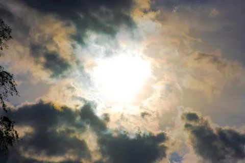 Sun broke through dramatic clouds. Stock Photos