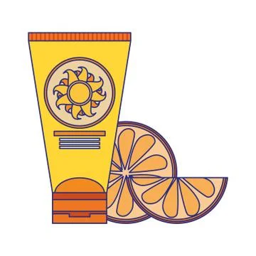 Sun bronzer botttle and orange slices Stock Illustration