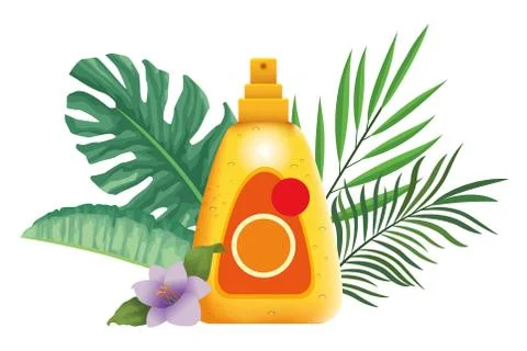 Sun bronzer splash with leaves and flower Ilustración de archivo