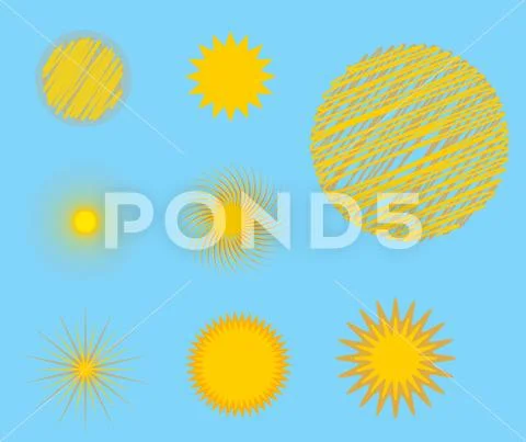 Sun burst star icon set vector illustration summer isolated nature shine Stock Illustration