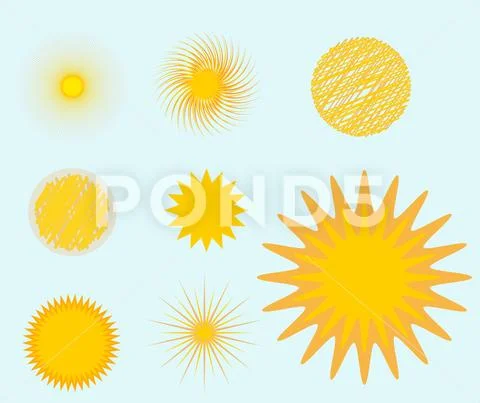 Sun burst star icon set vector illustration summer isolated nature shine Stock Illustration