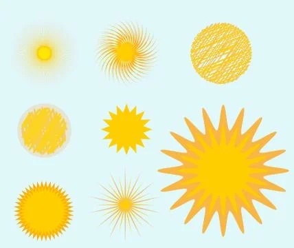 Sun burst star icon set vector illustration summer isolated nature shine Ilustração Stock