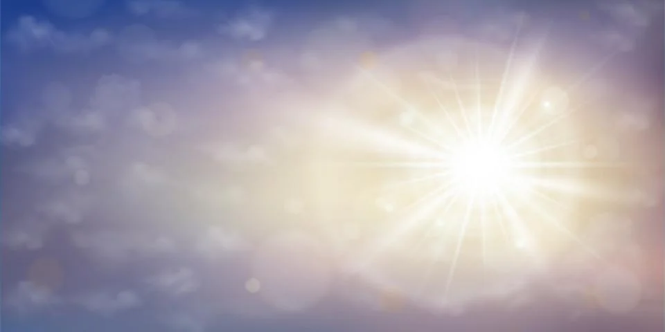 Sun burst on sunset time with clouds in twilight sky background. Stock Illustration
