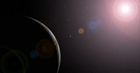 The sun bursts into view over Jupiter's horizon and illuminates the surface. Stock Footage 63800552
