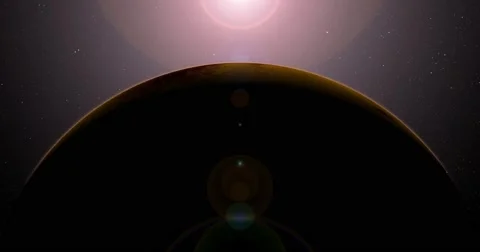 The sun bursts into view over Mars' horizon and illuminates the surface. Video stock 64059841