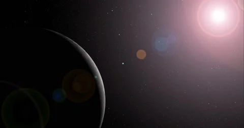 The sun bursts into view over the Moon's horizon and illuminates the surface. Stock Footage 64061957