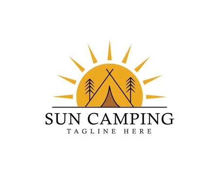 Sun Camping Creative Logo Design	 Stock Illustration