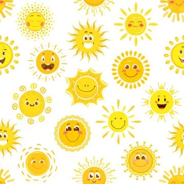Sun cartoon characters seamless pattern Stock Illustration