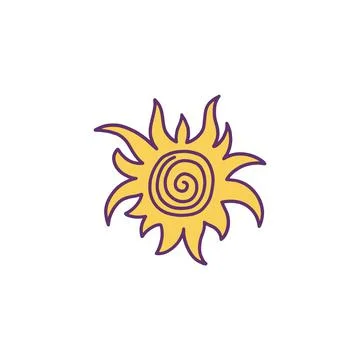 Sun cartoon icon with light rays, hand drawn vector illustration isolated. Stockillustratie