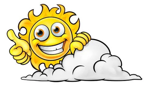 Sun Cartoon Mascot and Cloud Ilustração Stock
