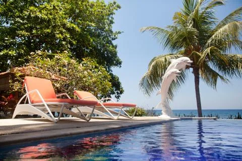 Sun chairs at the pool. Stock Photos