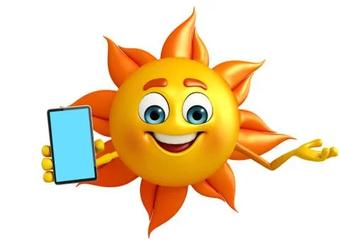 Sun character with mobile Stock Illustration