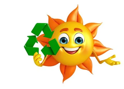 Sun character with recycle icon Stock Illustration